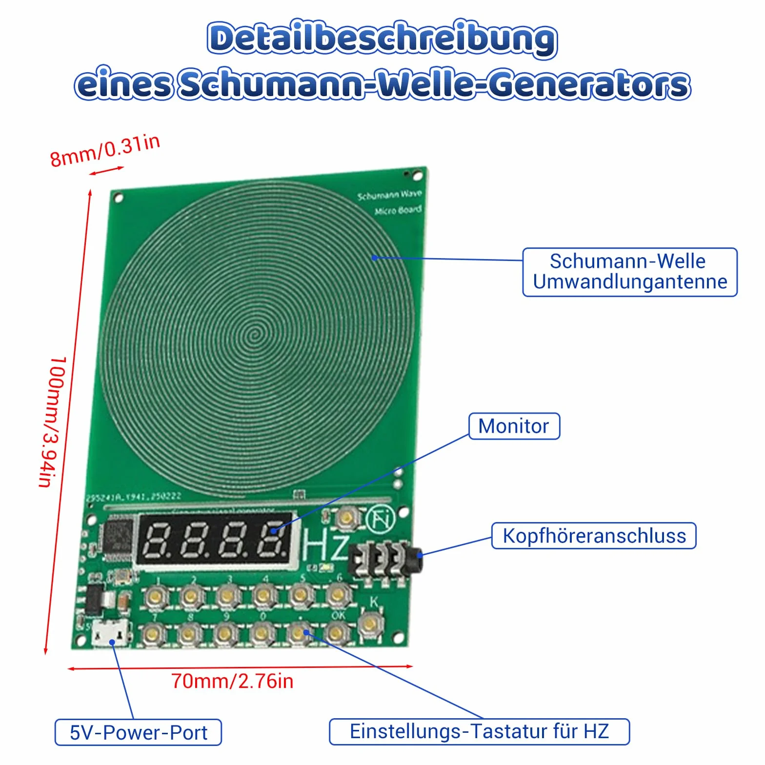 Schumann Frequenz Generator 7.83Hz einstellbar 0.1Hz bis 100000 Hz mit Display, USB-Anschluss Schumann-Resonanz Generator Naturresonanz für Raumharmonie Tragbar für Zuhause Büro Geschenk