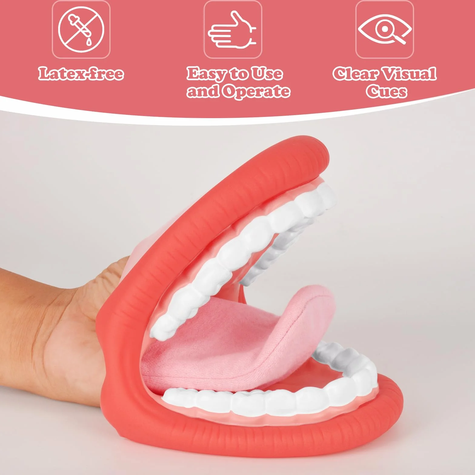 Ultrassist Große Mund-Handpuppe mit Zunge – Lehrmodell für Zahnhygiene & Sprachtherapie, Demonstrationsmodell für Unterricht, inklusive Zahnbürste