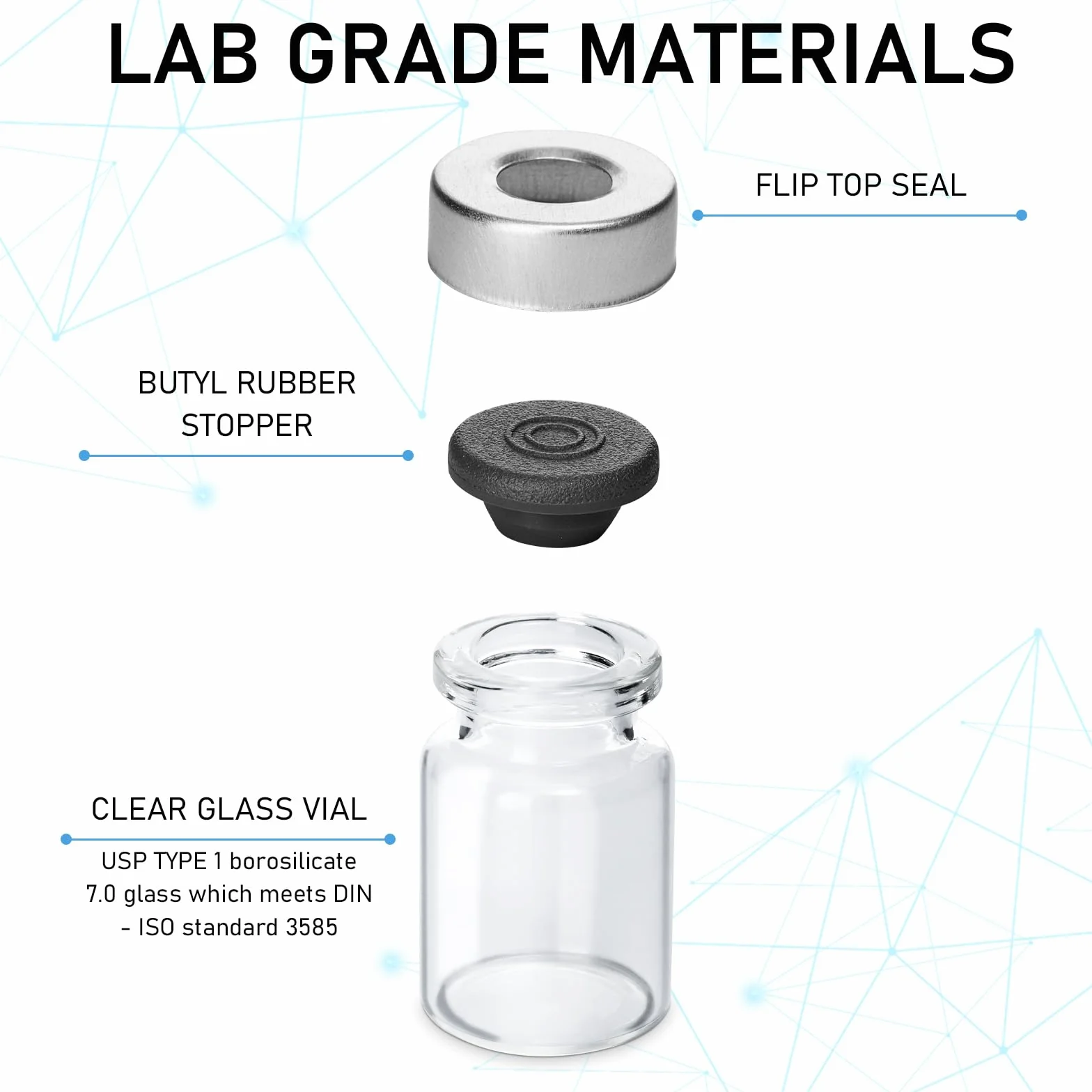 Versiegelte Probenfläschchen, 5 ml, transparente Glasfläschchen mit selbstheilendem Injektionsanschluss, 10 Stück
