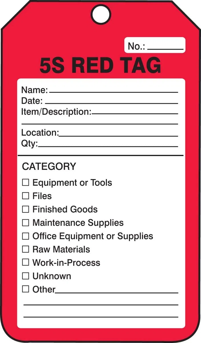 Accuform Signs MMT105CTP Production Control Tag Legend "5S RED TAG", 5,75 x 8,3 x 0,0 cm, PF-Karton, Schwarz auf Rot, 25 Stück