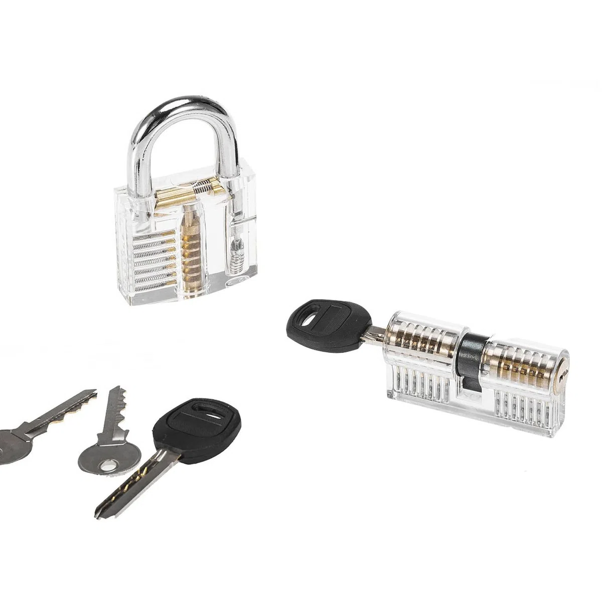 2 transparente Schlösser mit 15 Dietrich-Haken, 1 LockPick Pistole zum Öffnen, Schlosser, Anfänger, Dietrich-Trainingsset (silberfarben)