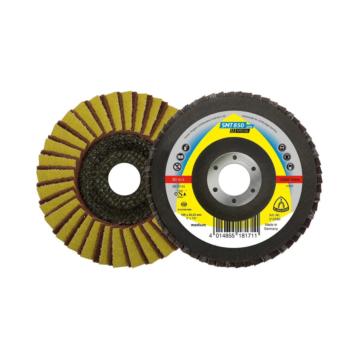 312560 SMT 850, Combi-Schleifmop Scheibe Spezial, Verpackungseinheit 5, 125X22,23, 120, 5