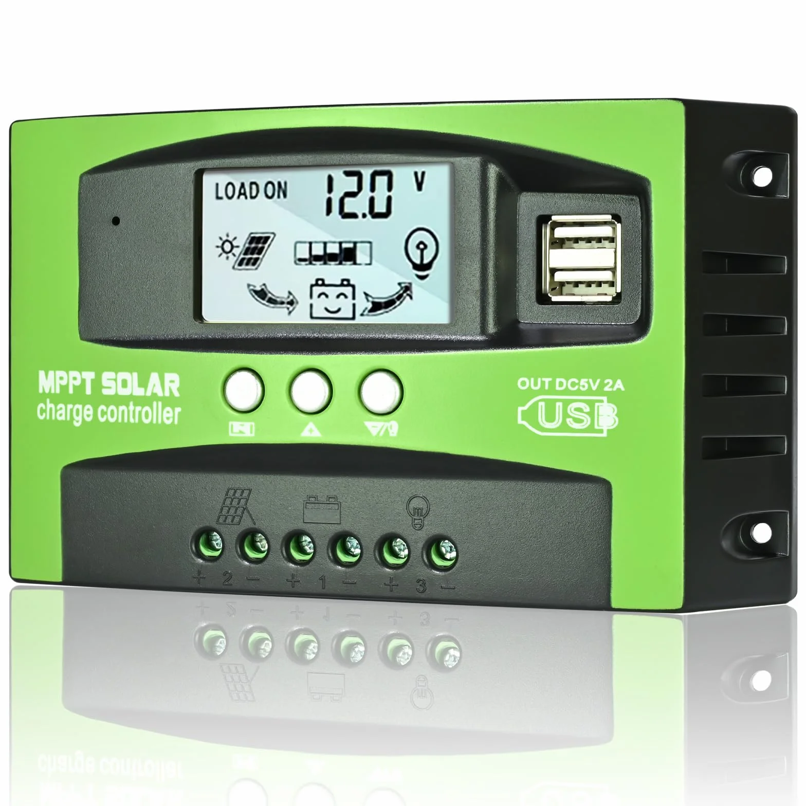 Depvko 100A MPPT Solarladeregler, 12V/24V Solar Laderegler Auto Tracking Solarpanel Regler mit LCD Display Dual USB Anschluss, Timer-Einstellung für Gel-versiegelte Flut- und Li-Batterien (Grün)