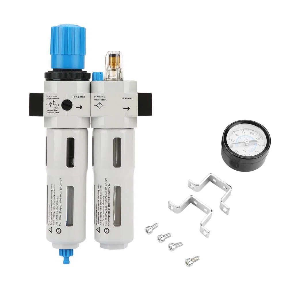Druckluftregler,FRC-MINI-1/4 Luftstrom Prozessor Druckluftregelventil FRC-MINI-1/4 Druckluftreglers ?lnebel-Dreifachst¨¹ck mit Barometer/Fixierer/Befestigungsschrauben,Gute Abdichtung