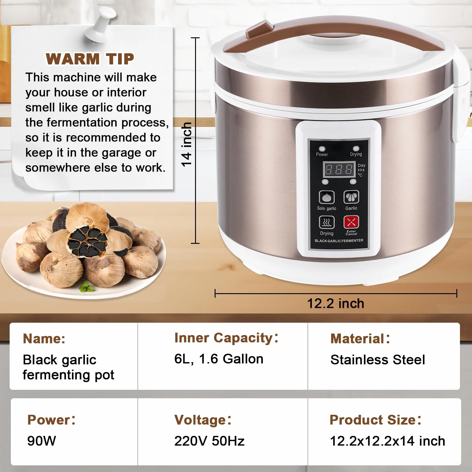 YUCHENGTECH 6L Schwarzer Knoblauch Fermenter Automatische Schwarzer Knoblauch Maker Intelligenter Knoblauch Fermenter Knoblauchkocher mit Zeit- und Temperaturkontrolle/Unabhängige Trocknungssteuerun