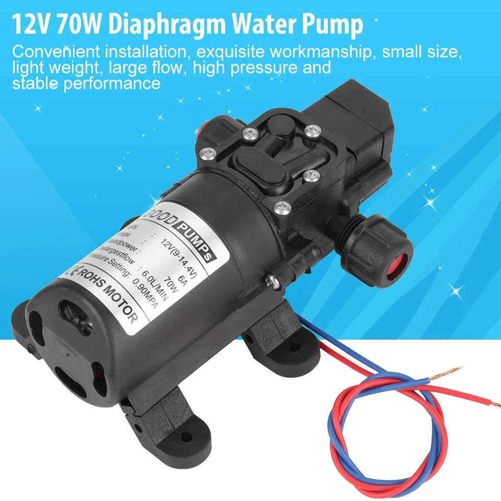 Wasserpumpe DC 12V Selbstansaugende Druckwasserpumpe 0.9Mpa 6L/Min Hochdruckpumpe Membranpumpe für Wohnwagen Wohnmobil Boote Garten