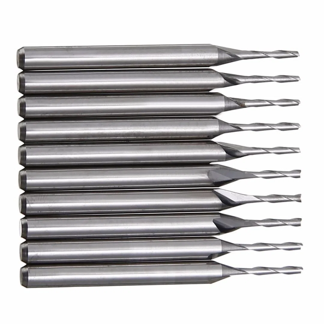 10 Stück 3,175 mm Schaft, Hartmetall-Spiralfräser, 1/8 Zoll, 1 mm, Wolframstahl, Doppelnut, flache Nase, Schaftfräser, CNC-Gravur-Fräser