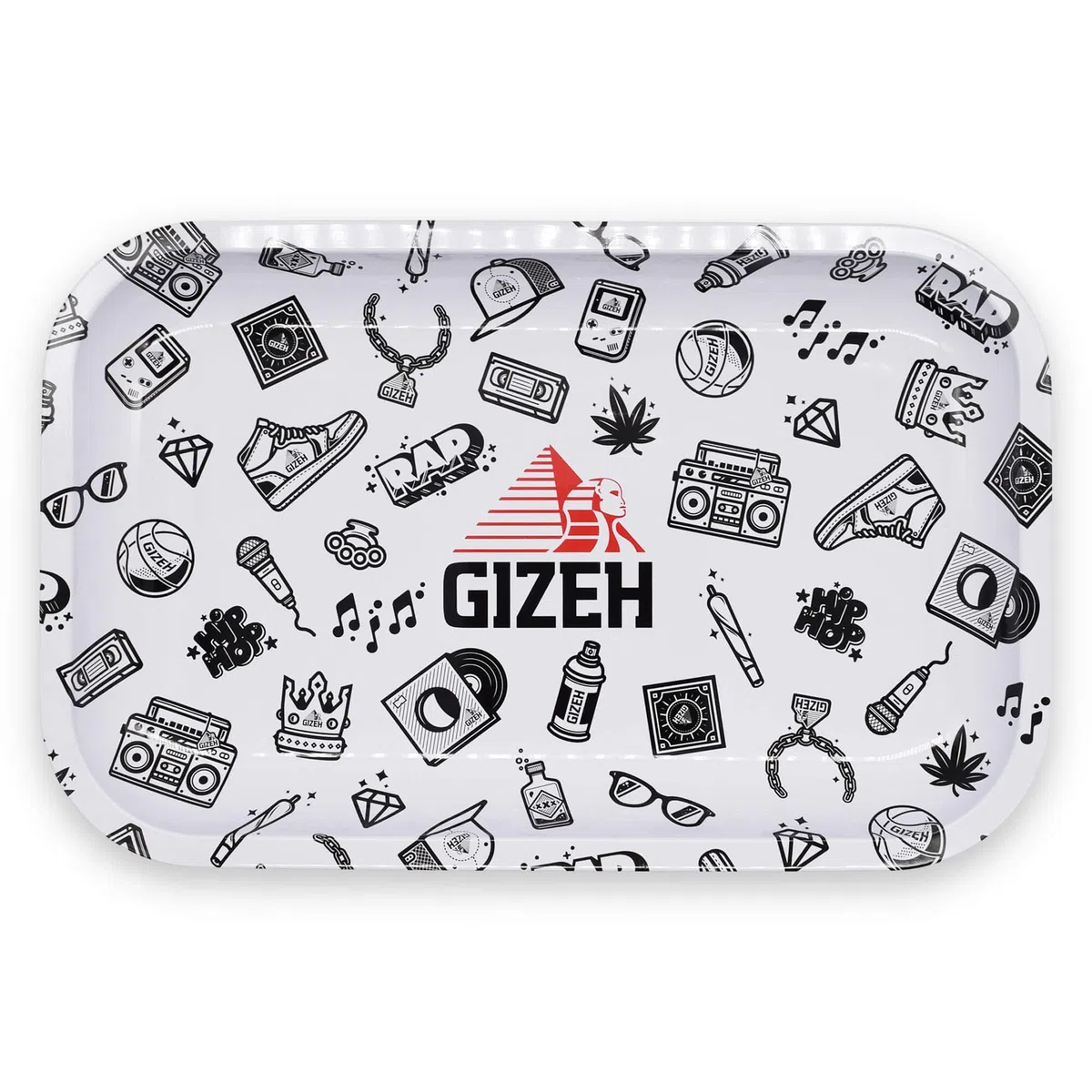 GIZEH Comic Mix White Large Rolling Tray Set - Mischeschale Stoner Kit/Kiffer Box mit Feuerzeug, Longpapers, Filter Tips und Joint Tube - perfektes Kiffergeschenk!