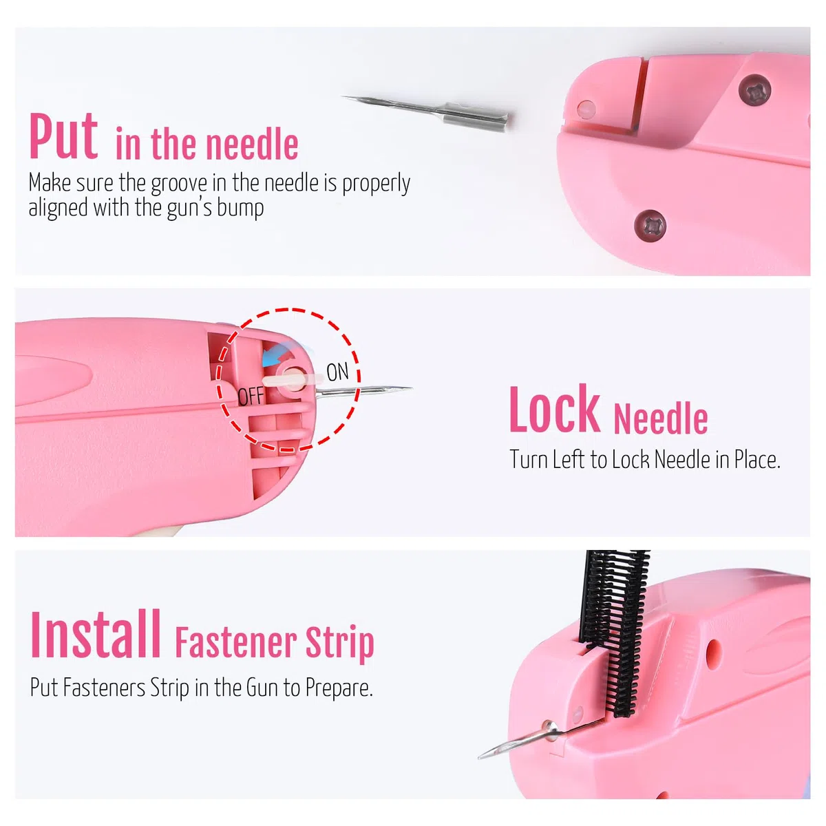 Stichpistole für Kleidung, Handstich Stichmarkierpistole, Stoffhefter für Kleidungsfixierer, Nähset inklusive 1000 schwarzen Verschlüssen & 1000 weißen Verschlüssen & 6 Nadeln