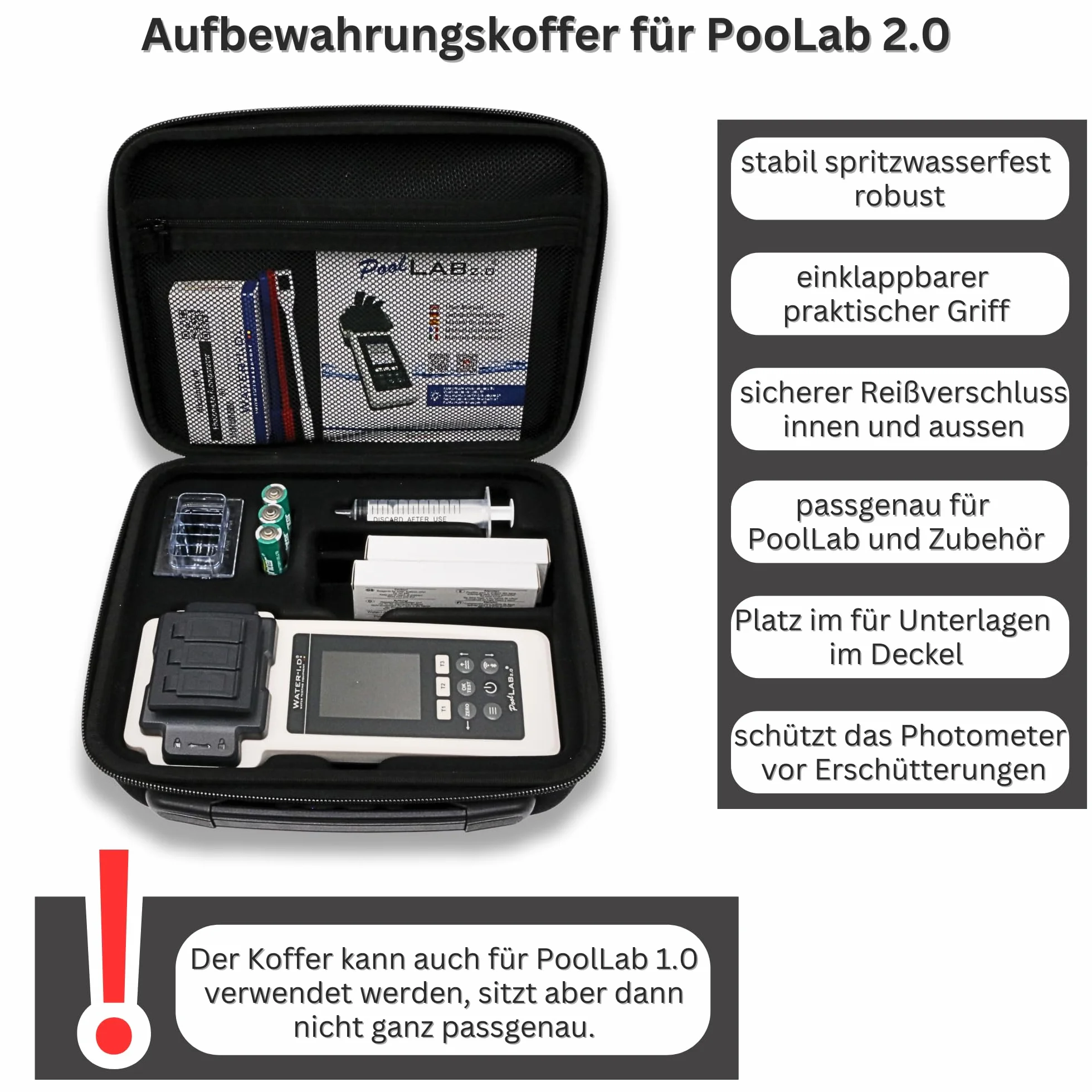 MediMuc Aufbewahrungskoffer für PoolLAB 2.0, Original Zubehör, praktische Transporttasche mit viel Platz für das Gerät, Zubehör und Reagenzien, spritzwaaserfest, 25,0 x 20,5 x 8,5cm