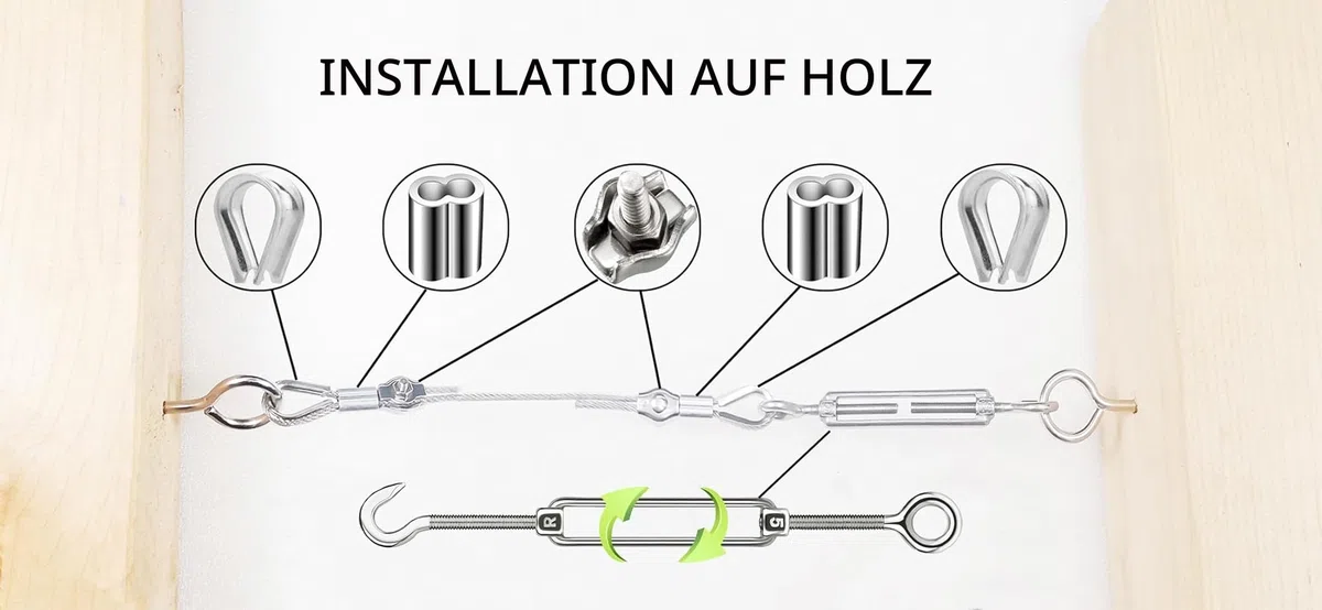 50M Stahlseil 2mm ,304 Edelstahlseil 2mm ,Drahtseil 2mm,M2 Drahtseilklemme mit M5 Drahtseil Spanner für rankhilfe edelstahl seilsystem,spannseil edelstahl für außen
