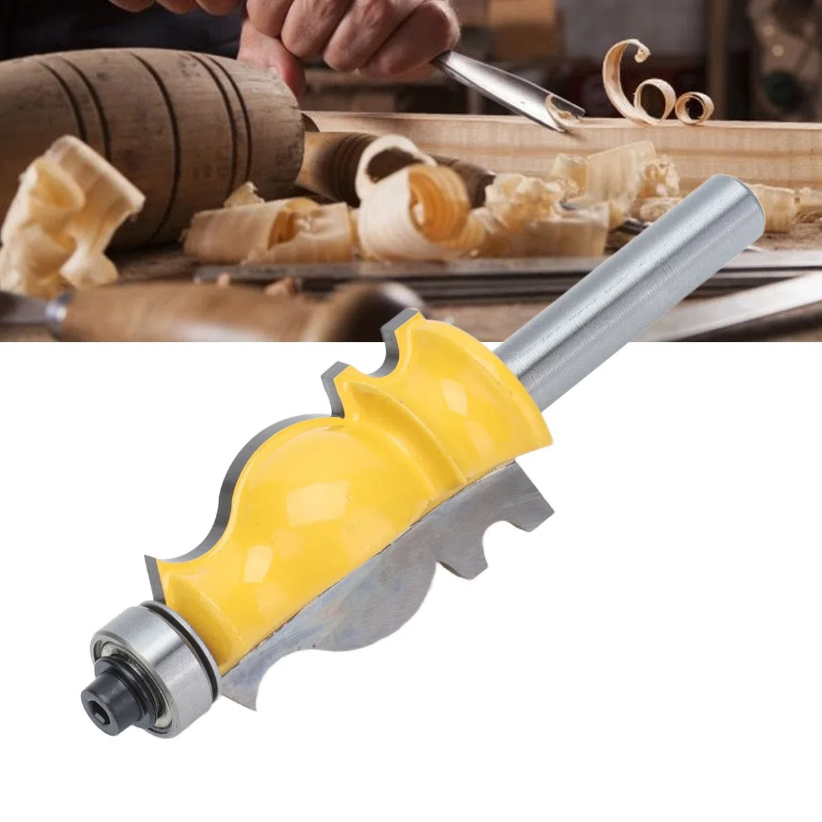 8mm Shank Handrail Router Bit, 8mm Shank Handrail Milling Cutter, Carbon Steel Alloy Cutter Yellow Coating Head Line Molding (Fishtail armrest milling cutter)