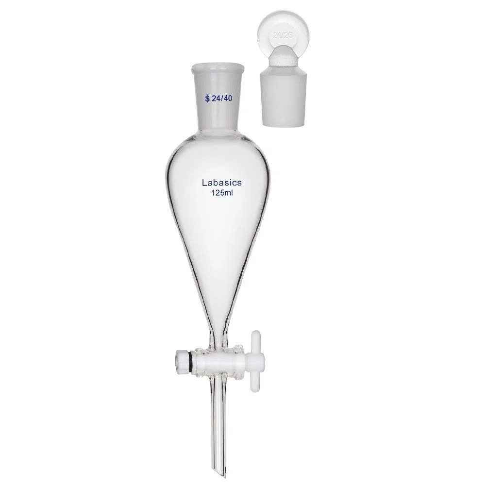 Labasics 125ml Borosilikatglas Konischer Scheidetrichter mit PTFE-Absperrhahn, Separatory Funnel