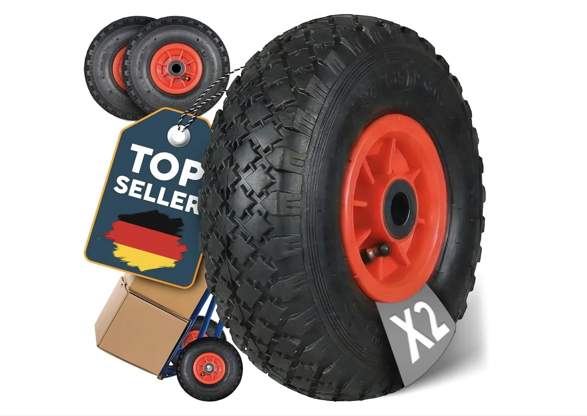 FROSAL Ersatzräder 260 mm (3.00-4) – 2er-Set – luftbereifte Räder mit Rollenlager – Ø 260 × 85 mm auf roter Kunststofffelge – für Ø 20 mm Achsen & 75 mm Nabenlänge – für Bollerwagen & Sackkarre
