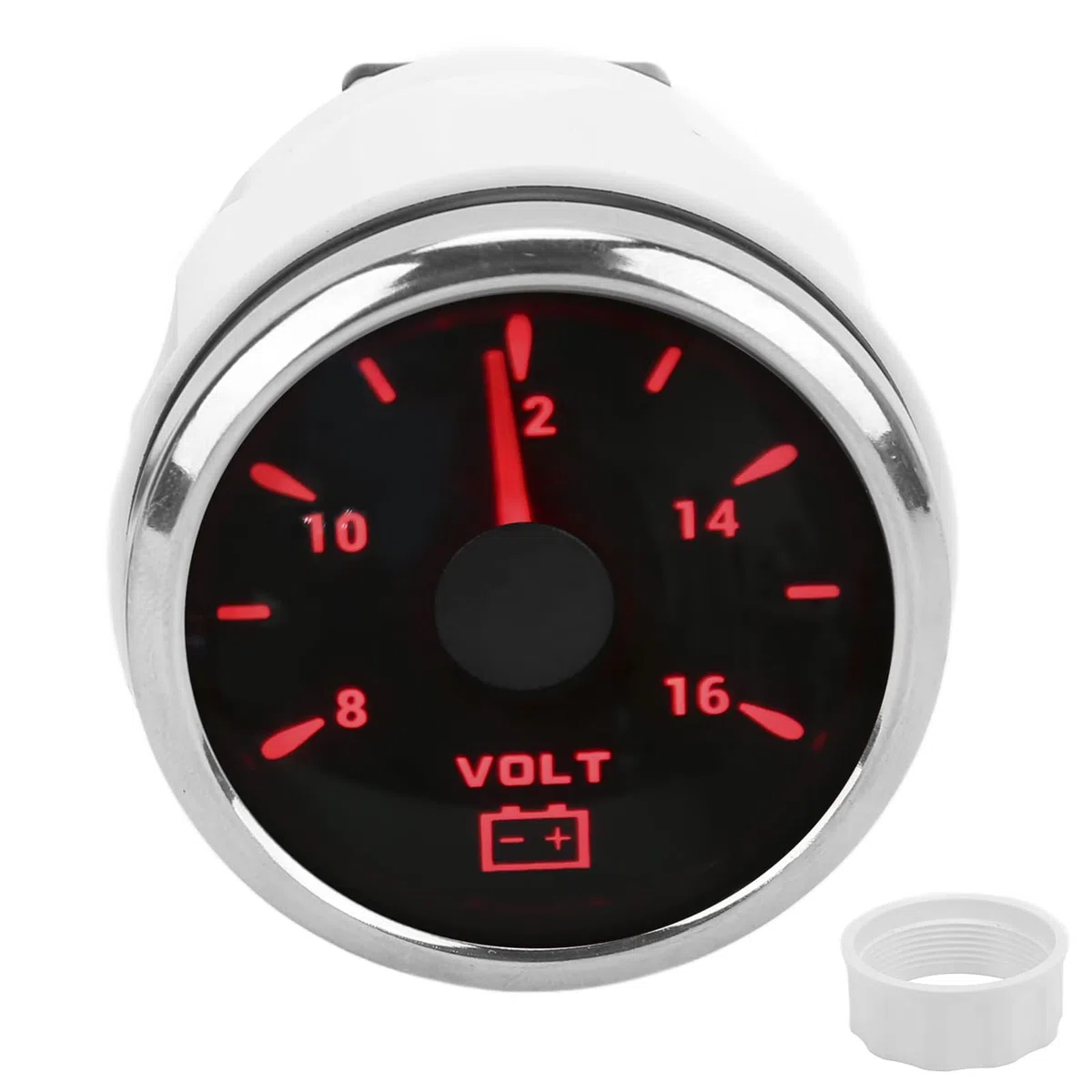 marine Voltmeter Messgerät, 52mm Spannungsmesser 8-16V Zeiger Wasserdichtes Bootsspannungsmesser mit 7 Farben Hintergrundbeleuchtung für Boot RV Auto(Schwarz)