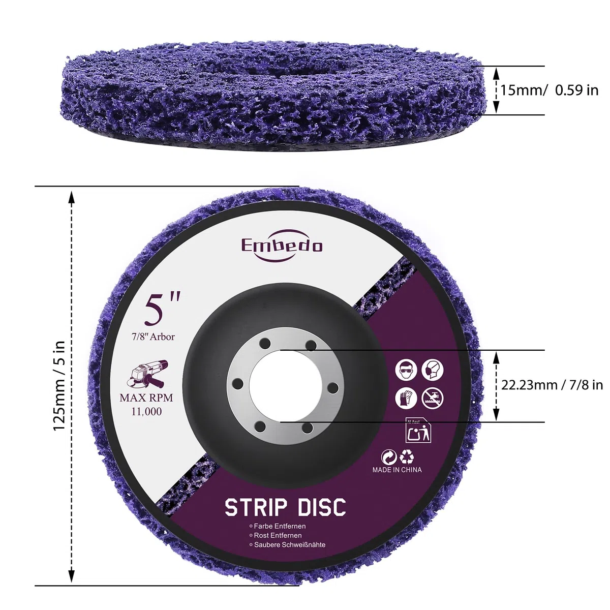 5 Stück CSD Scheibe 125mm für Winkelschleifer, Schleifscheiben zur Grobreinigung, Flexscheiben Reinigungsscheibe zum Entfernen von Rost, Farbe, Lack auf Metall