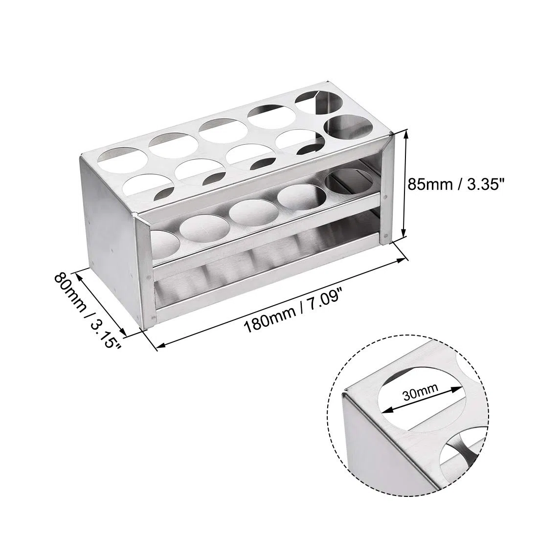 sourcing map Edelstahl Reagenzglashalter Rack 10 Loch 3 Lagen für 26-30mm Rohre