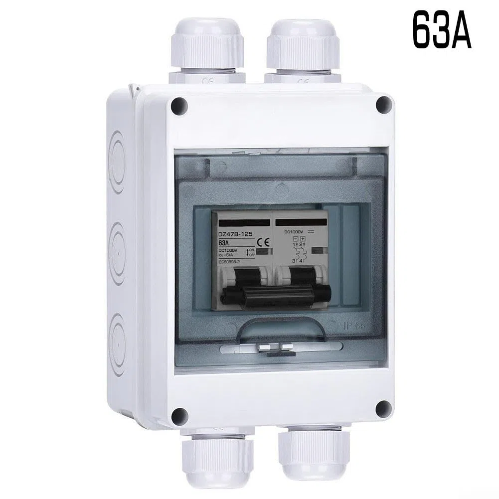 PV-Trennbox DC1000V Solar-Trennschalter für Photovoltaik-Montagestrukturen und DC-Verteilerplatinen IP65 Gehäuse (63A)
