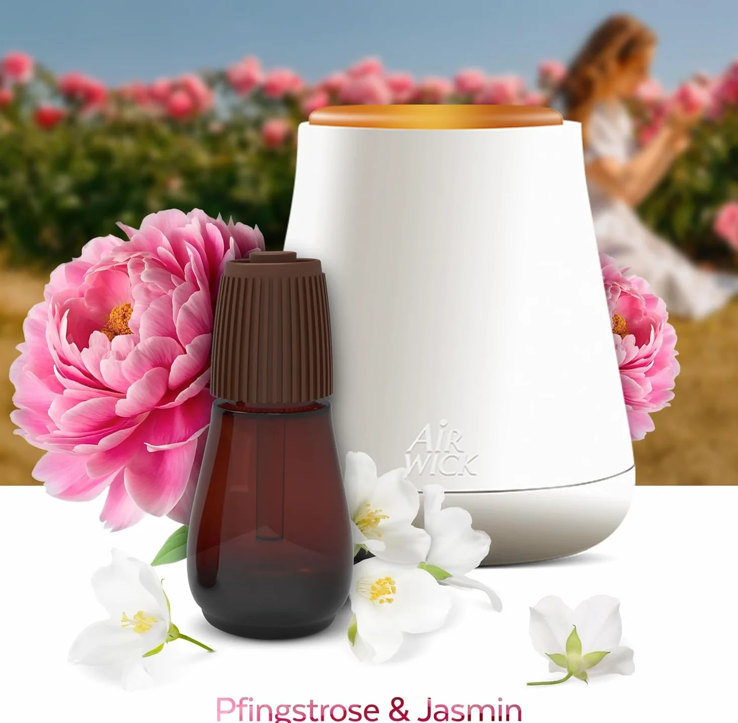Air Wick Aroma-Öl Flakon Nachfüller – Duft: Pfingstrose & Jasminblüte – Floraler Wohnungsduft mit ätherischen Ölen – 3 x 20ml Duftöl Set