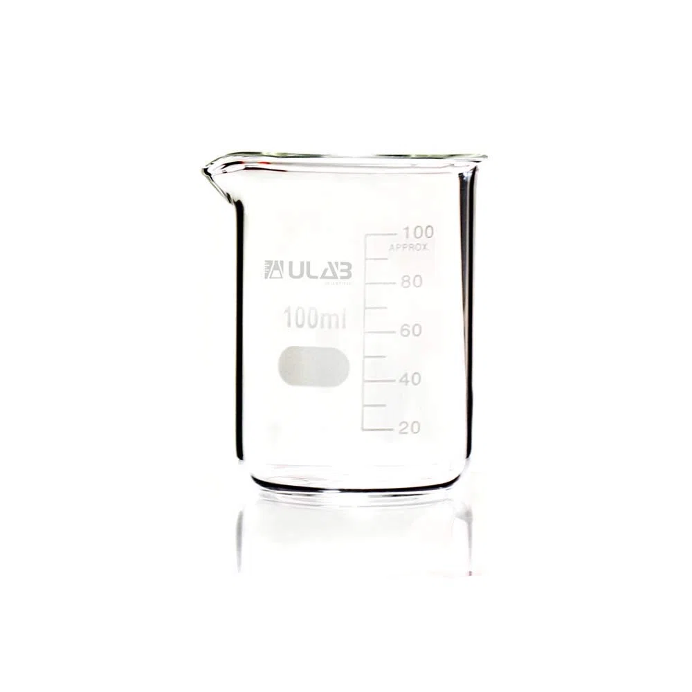 ULAB Scientific Glasbecher-Set, Vol. 100 ml, 3,3 Borosilikatgriffin, Niedrige Form mit Aufgedruckter Graduierung, 6er-Pack, UBG1014