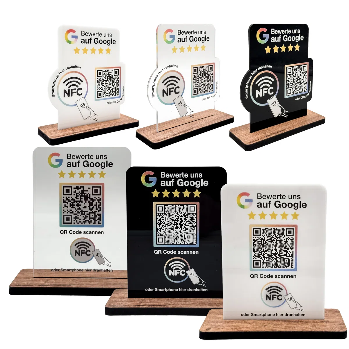 Aufsteller für google Bewertung NFC & QR-Code - Schild/Display für Bewertungen für Theke, Empfang, Praxis, Restaurant, Studio - Bewertungsaufsteller für Rezensionen/Review (transparent, V2 DIN A6)