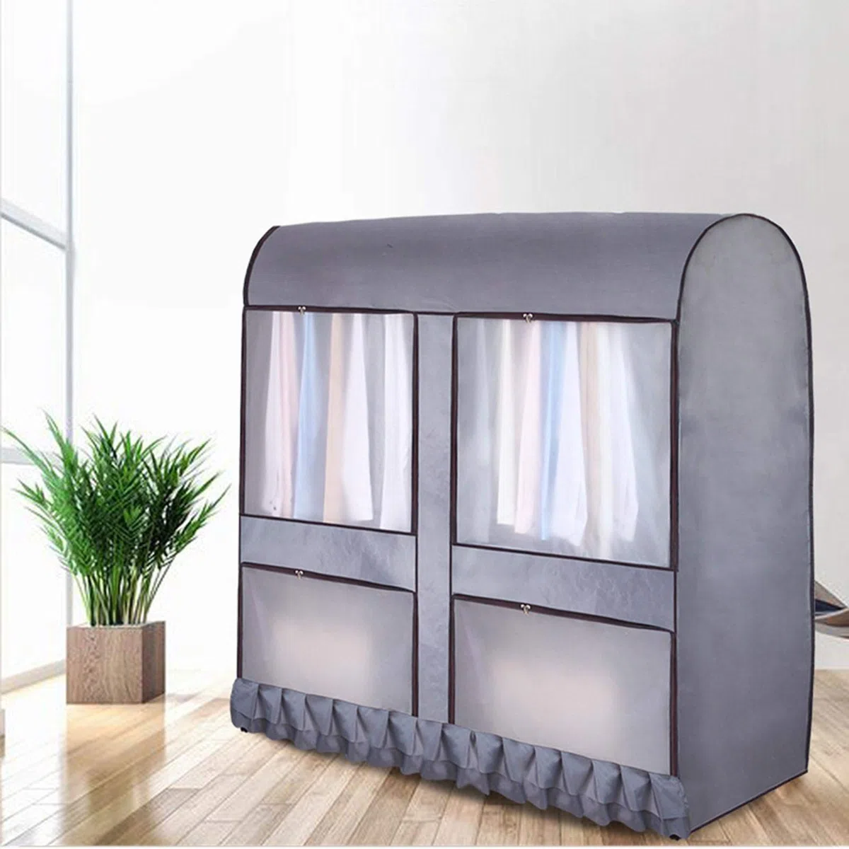 Abdeckung für Kleiderständer – Staubschutz, Kleiderständer, Aufbewahrungstasche, Kleiderstange, Displayschutzfolie mit Reißverschluss (120 x 150 x 50 cm, Grau)