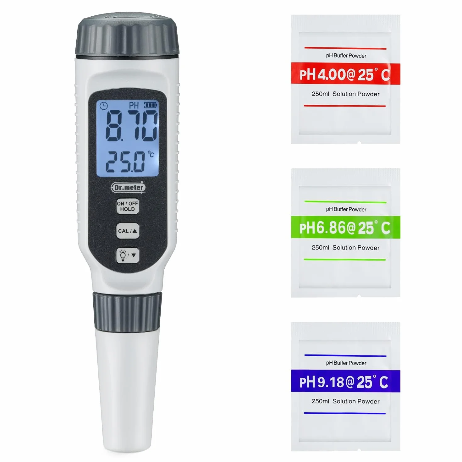 PH Messgerät, Dr.meter PH Messgerät Wasser 0.01Hochpräziser PH Wert Messgerät mit Alarm-LCD-Display und Automatische Temperatur Kompensation für Wasser, Aquarium, Teich, Pool mit Kalibrierpulver