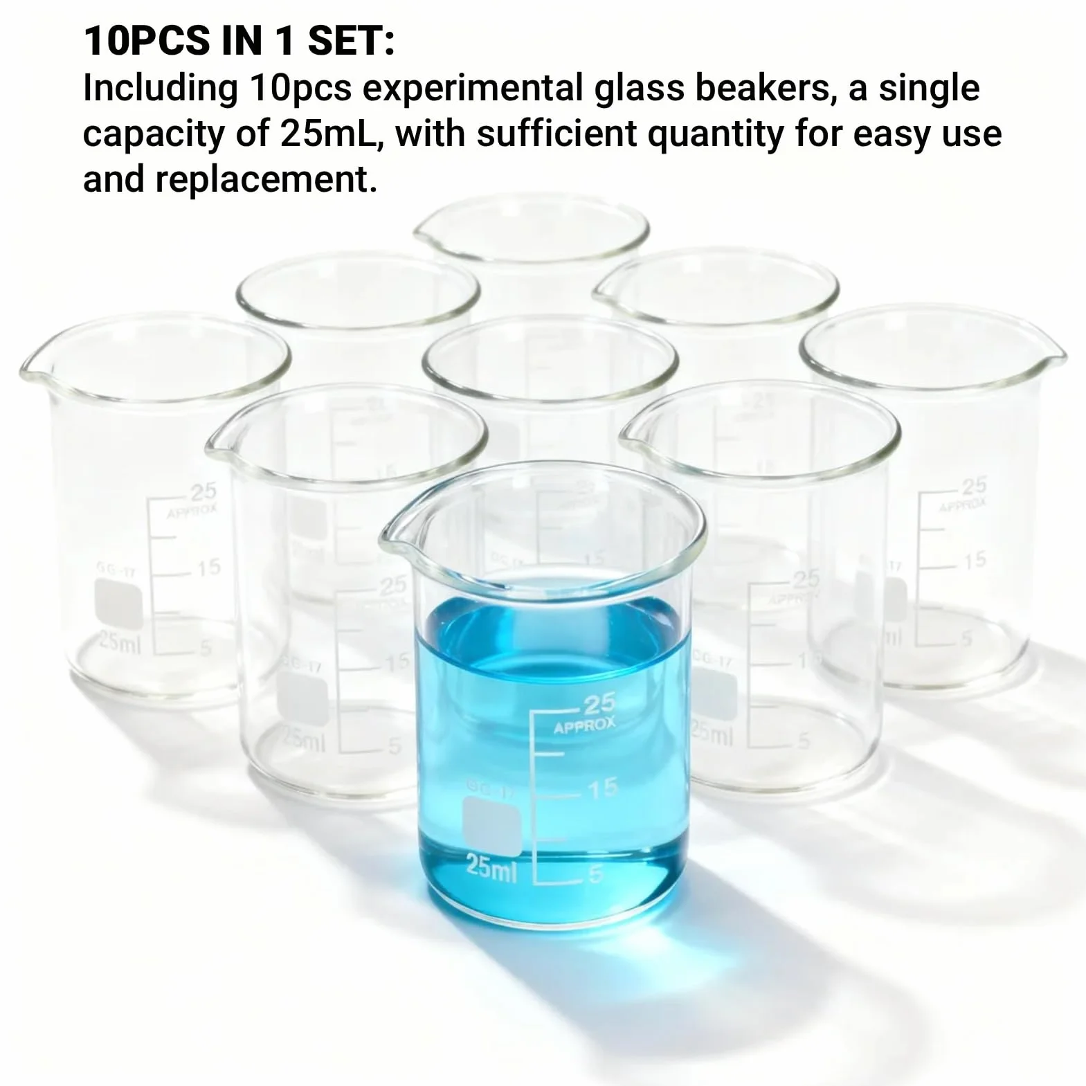 10 Stück Becherglas 25 ml Glas Messbecher 25ml Abgestufter Messbecher Borosilikatglas Becher für Wissenschaftliche Experimente in der Schule Labor