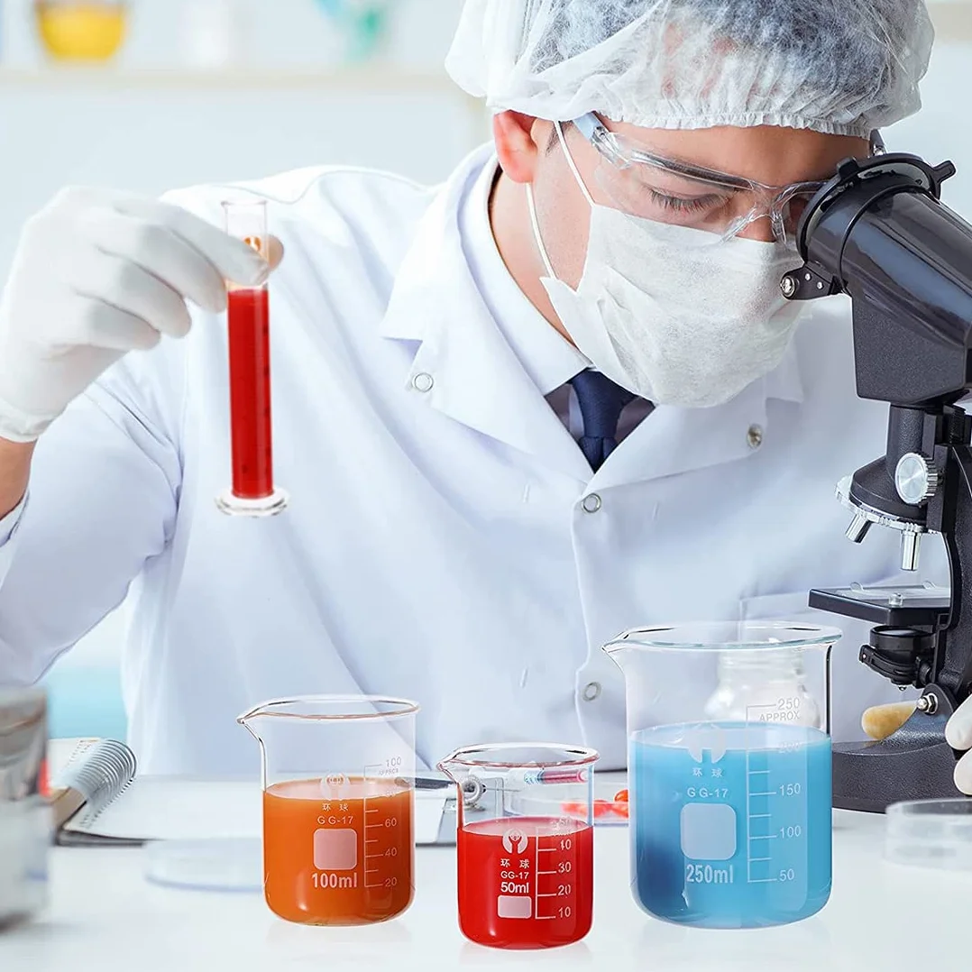 Borosilikatglas Bechergläser Set, JESSTOLO 5 Stück Dickglas Graduierten Becherglas mit Klare Ausguss 1000ml 500ml 250ml 100ml 50ml mit 2 Waschbürste, für Labor Forschung Medizin