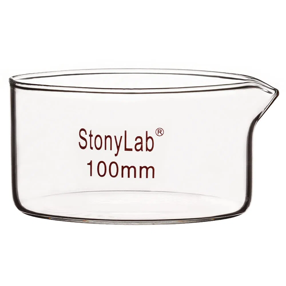 stonylab Petrischalen mit Ausguss und Hochleistungsrand, wiederverwendbare Borosilikatglas Laborschalen für Kristallisation und Verdampfung - 300 ml Fassungsvermögen Außendurchmesser 100 mm
