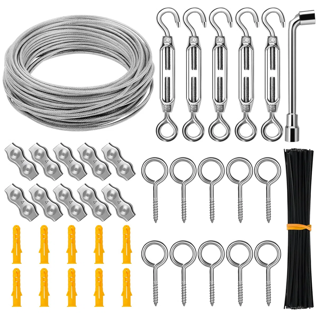 30M 3mm Drahtseil, CGBOOM 304 Edelstahl Drahtseil Spanndraht, Stahlseil Ummantelt, mit ösen Seilspanngarnitur, für String Light Suspension, Wäscheleine, Gardinenseil Kletterpflanzen, Deck-Kabel-Reling