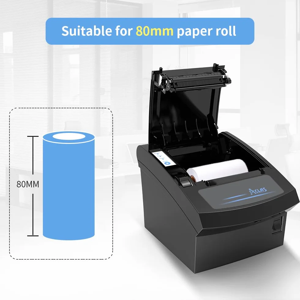 ACLAS Thermodrucker 80mm Quittungsdrucker Auto-Cut Bondrucker mit ESC/POS für registrierkasse kassenschublade (250mm/sec, USB + Ethernet)