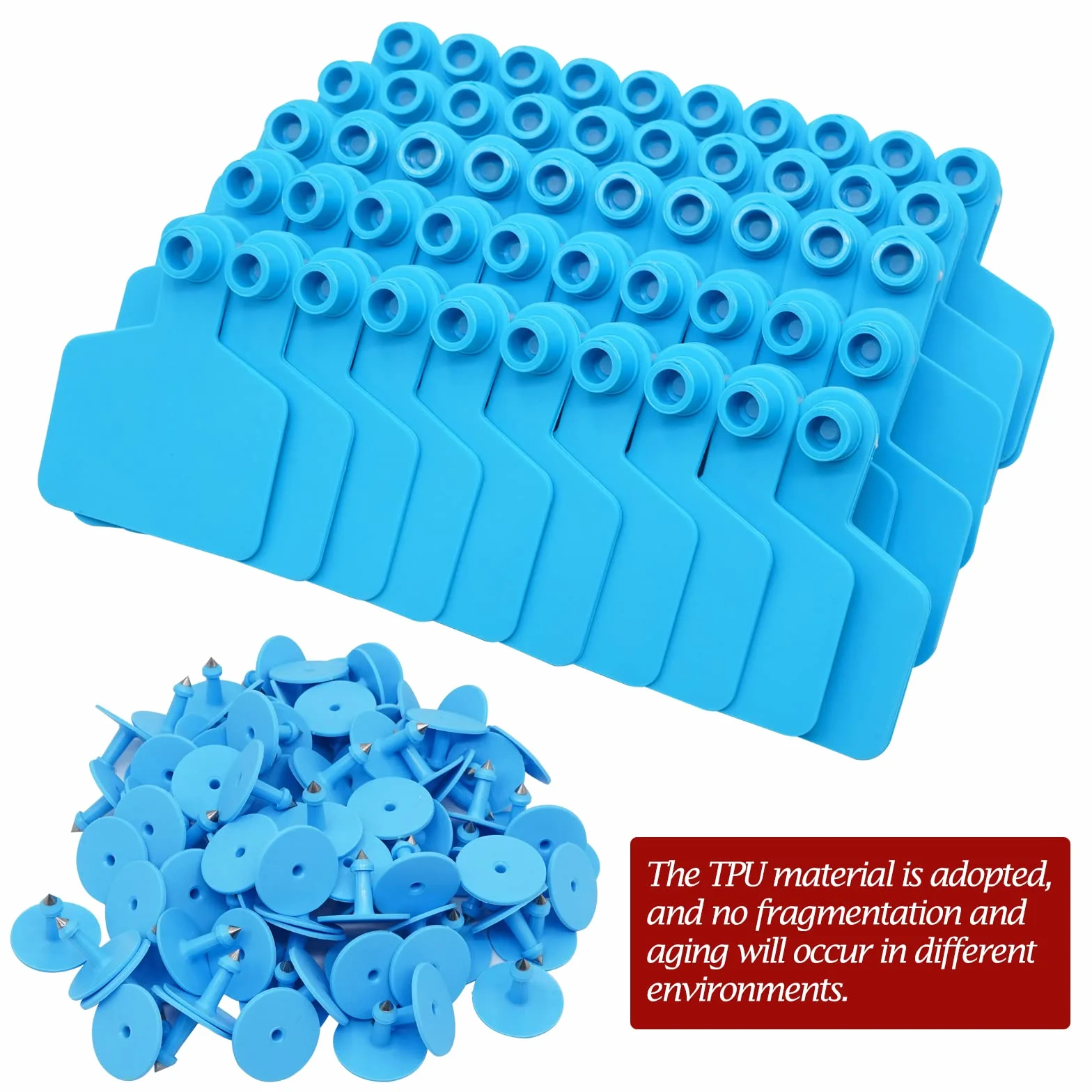100 Stück leere Ohrmarken für Rinder, 7,9 cm L x 6,1 cm B, blaue Ohrmarke, Tierkennzeichnungsmarken in TPU, Nutztiermarken-Etiketten, Bauernhof-Werkzeuge für Kuh, Schwein, Schafe