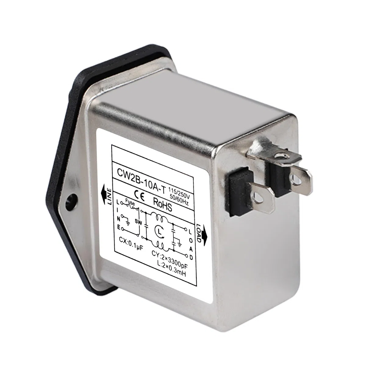 Jadeshay Netzfilter, CW2B-10A-T EMI Filter 10A Einphasiger Netzfilter Steckdose Elektromagnetische Interferenzfilter 50/60 Hz AC 115V/250V