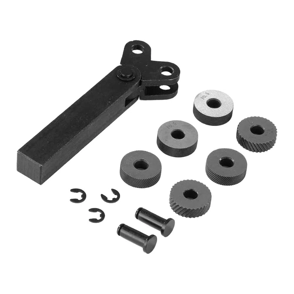 Netzförmige Rändelscheiben, 0,5/1,0/2,0 mm, HSS-Stahl für Drehmaschinen-Werkzeughalter, 6-teiliges Prägerad-Set mit 1 Halter