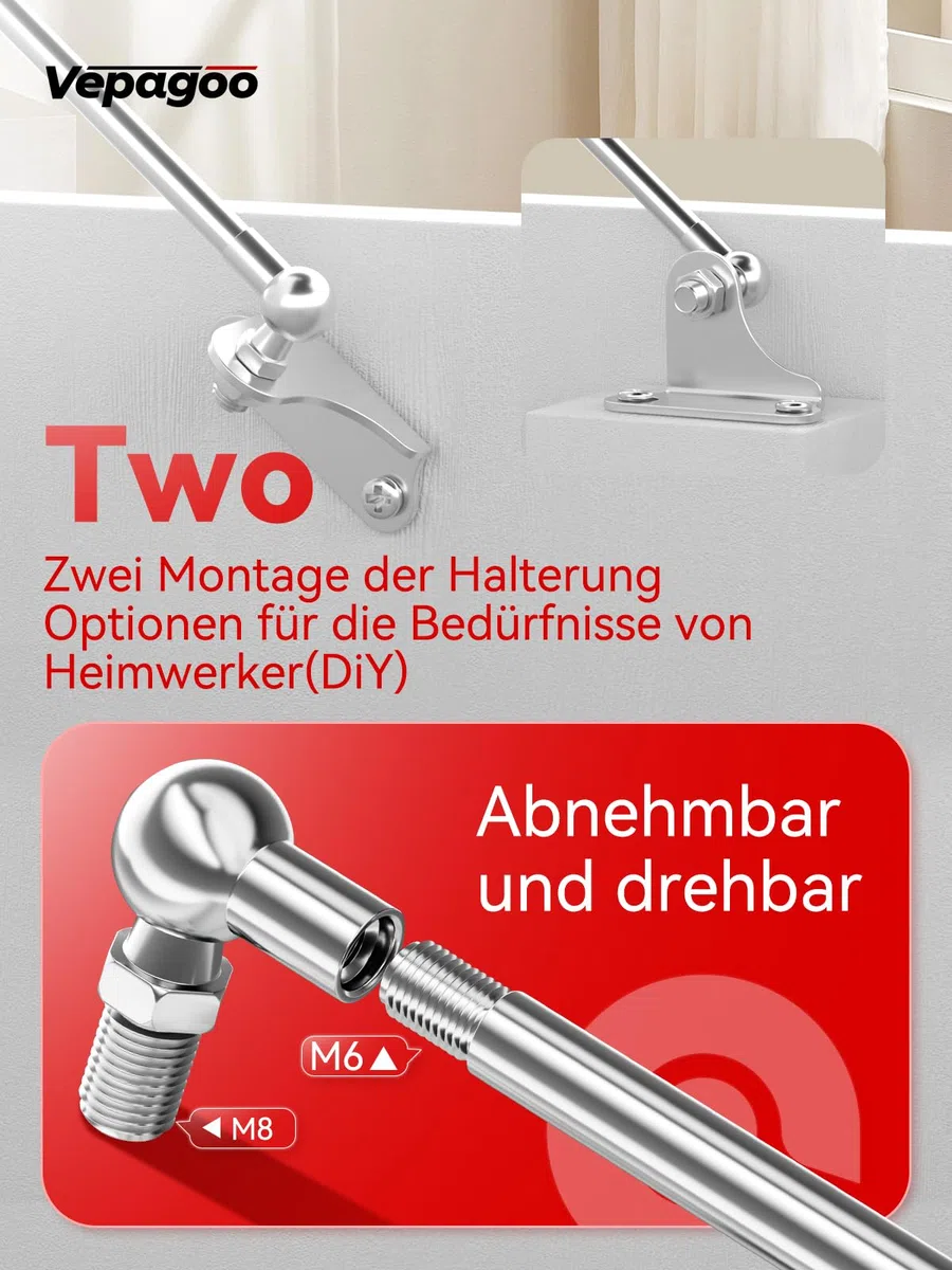 Vepagoo 380MM 450N/45KG Gasdruckfeder, 50CM Universal regelbar Schwerlast L-Typ Gasdruckdämpfer Hydraulisch Gasfeder für Bett Tür Deckel Schuppen Fenster und andere individuelle Anwendungen, 2er