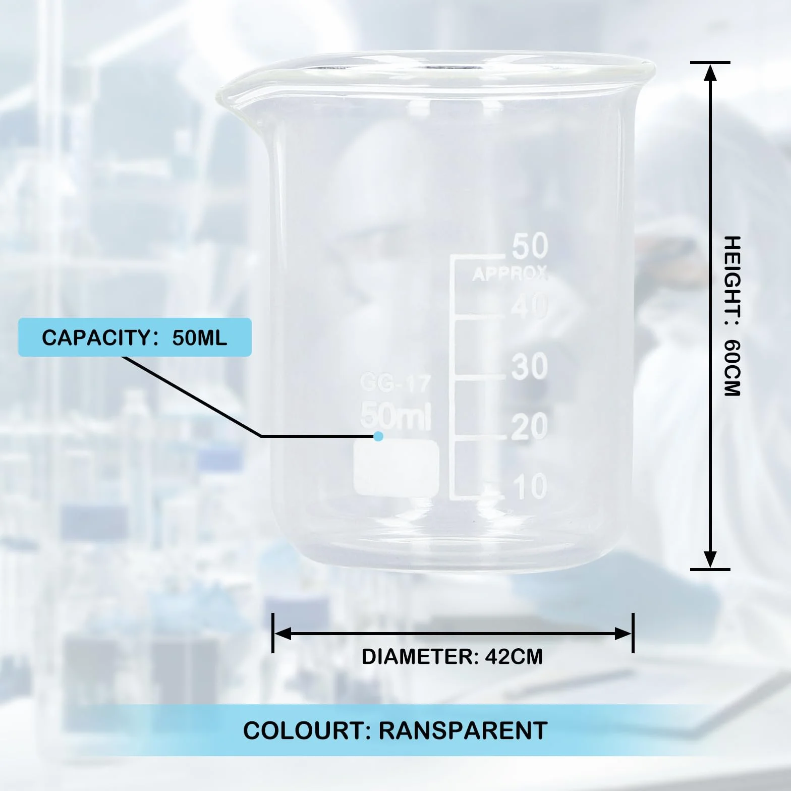 10 Stück Glas Messbecher 50 ml Volumetrische Transparente Becherglas Laborglaswaren für Labor Küchen Bedarf (1)
