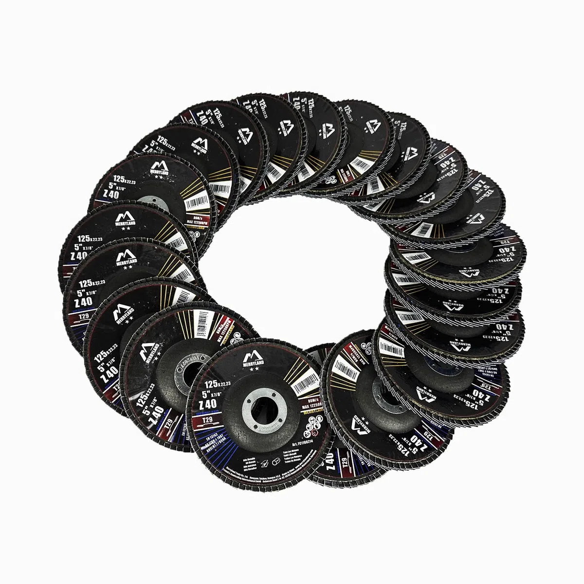 Merryland Fächerscheibe 125 Metall Edelstahl Stahl für Winkelschleifer, 125mm 40K T29 Lamellenscheibe Zirkonkorund Blau Schleifmopteller 20 Stück, Craft-Line FC1108214-20