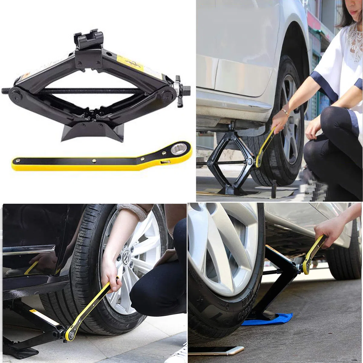 Wagenheber Scherenwagenheber Scheren Autoheber Werkzeug Scherenlift Schwarz (Schwarz 1.5T)