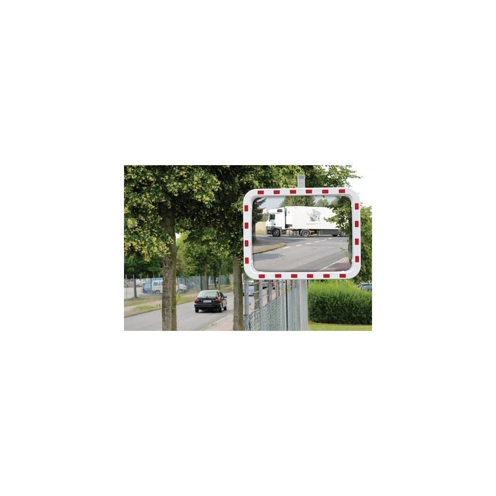 Verkehrsspiegel H600xB800mm Kunststoff,rot/weiß 22m