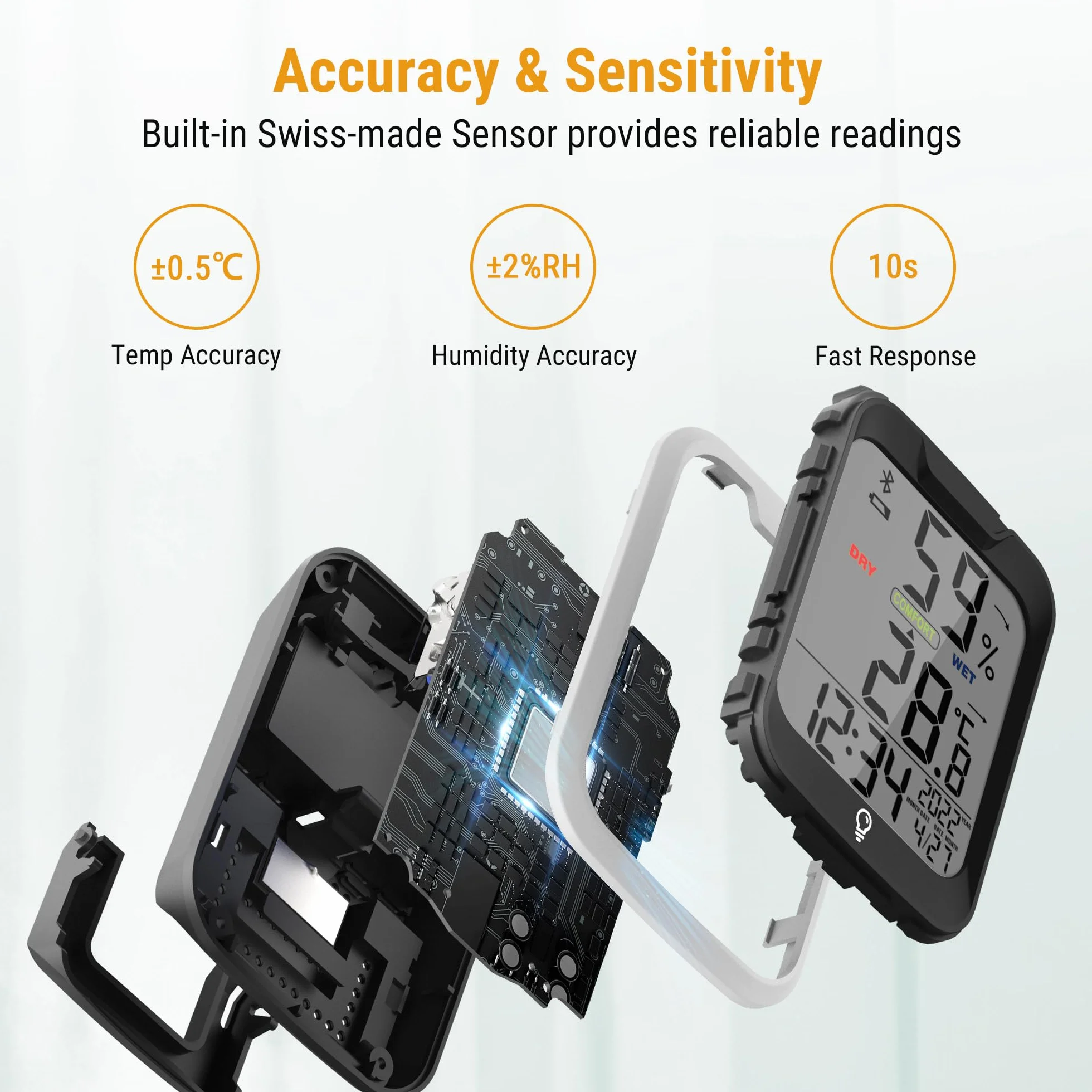 ThermoPro TempPro Bluetooth Hygrometer Innen Thermometer für Innenräume 2er-Set Uhrzeit/Datum 0.5℃ Genau Nachtlicht Luftfeuchtigkeitsmesser mit Aufzeichnung Thermometer Innen für Schlafzimmer