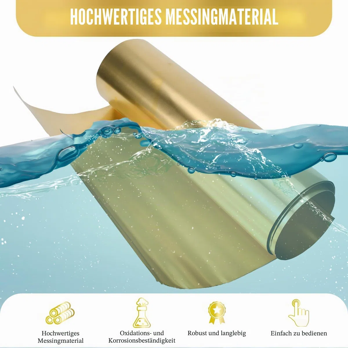 HEKOBAG Messingblech Gold Messingblech Rolle Messing Folie Dünnes Messingblech 0.1mm x 300mm x 1000mm Messingstreifen Messingplatten Brass Sheets für DIY Schneiden Handwerk