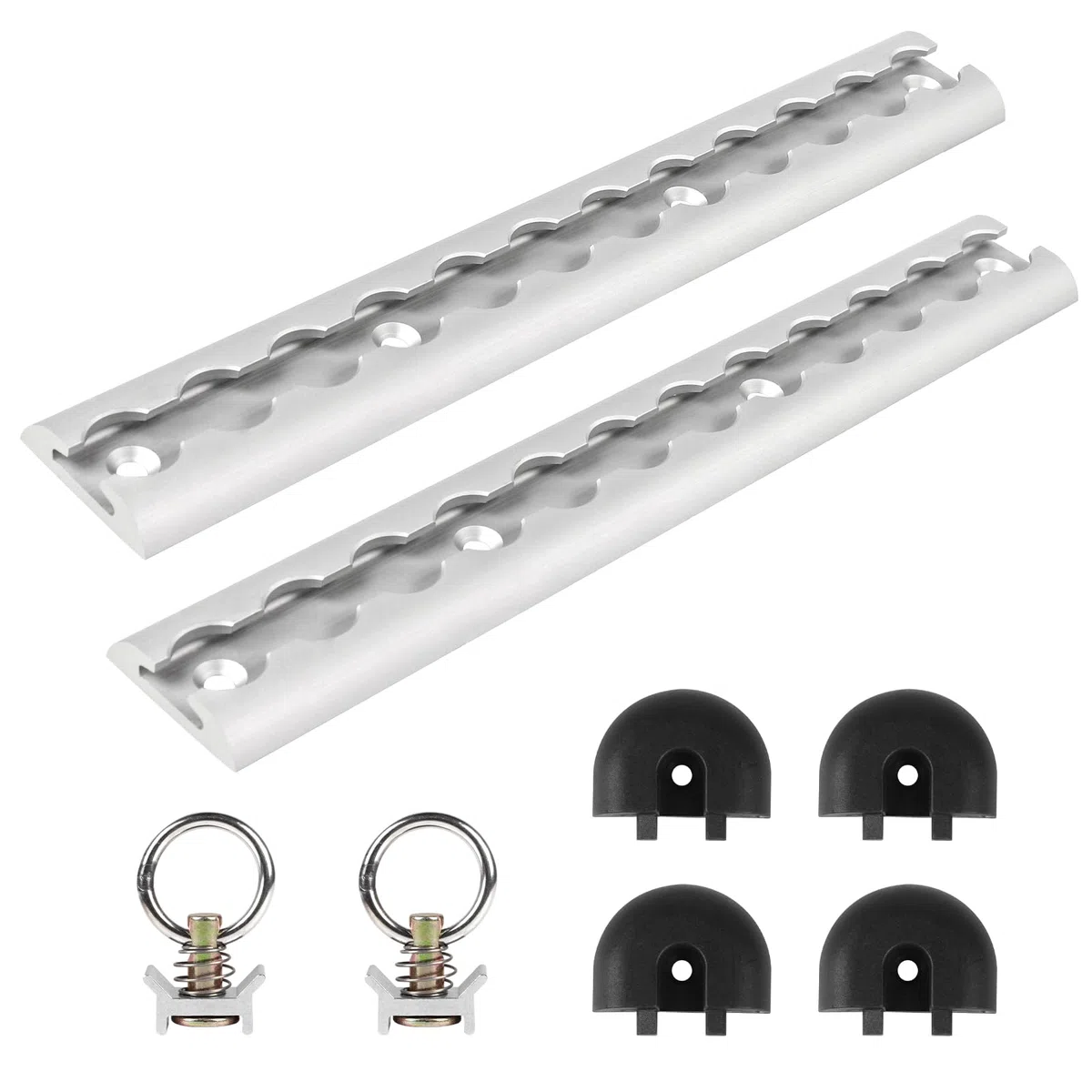 EXLECO 2pcs 30cm Aluminium Airlineschiene eloxiert, UV-Schutz, mit Endkappen & Zurrösen, Airline Schiene eckig Airlineschiene Ladungssicherung Zurrschiene Zubehör für Anhänger Wohnmobil LKW, Silber