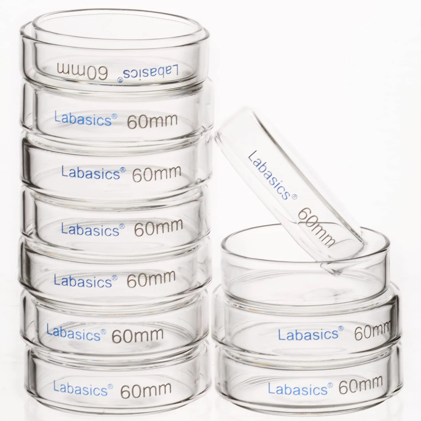 Labasics 10er-Pack Glas Petrischalen, 60x15 mm Autoklavierbare Zellkulturschalen aus Borosilikatglas Petrischalen mit Durchsichtigem Deckel für Labor