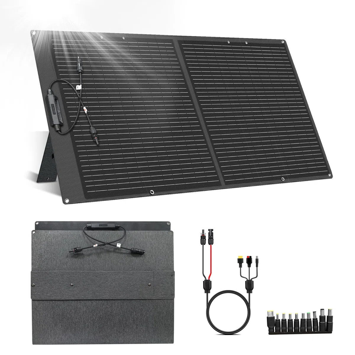 Solarpanel Faltbar 100W, Tragbare Solarmodul 20.5V Ausgang mit 10 Connectors, 23% Hocheffizienterad Monokristallines Solarmodule für Camping, Wandern, Powerstation, Outdoor usw