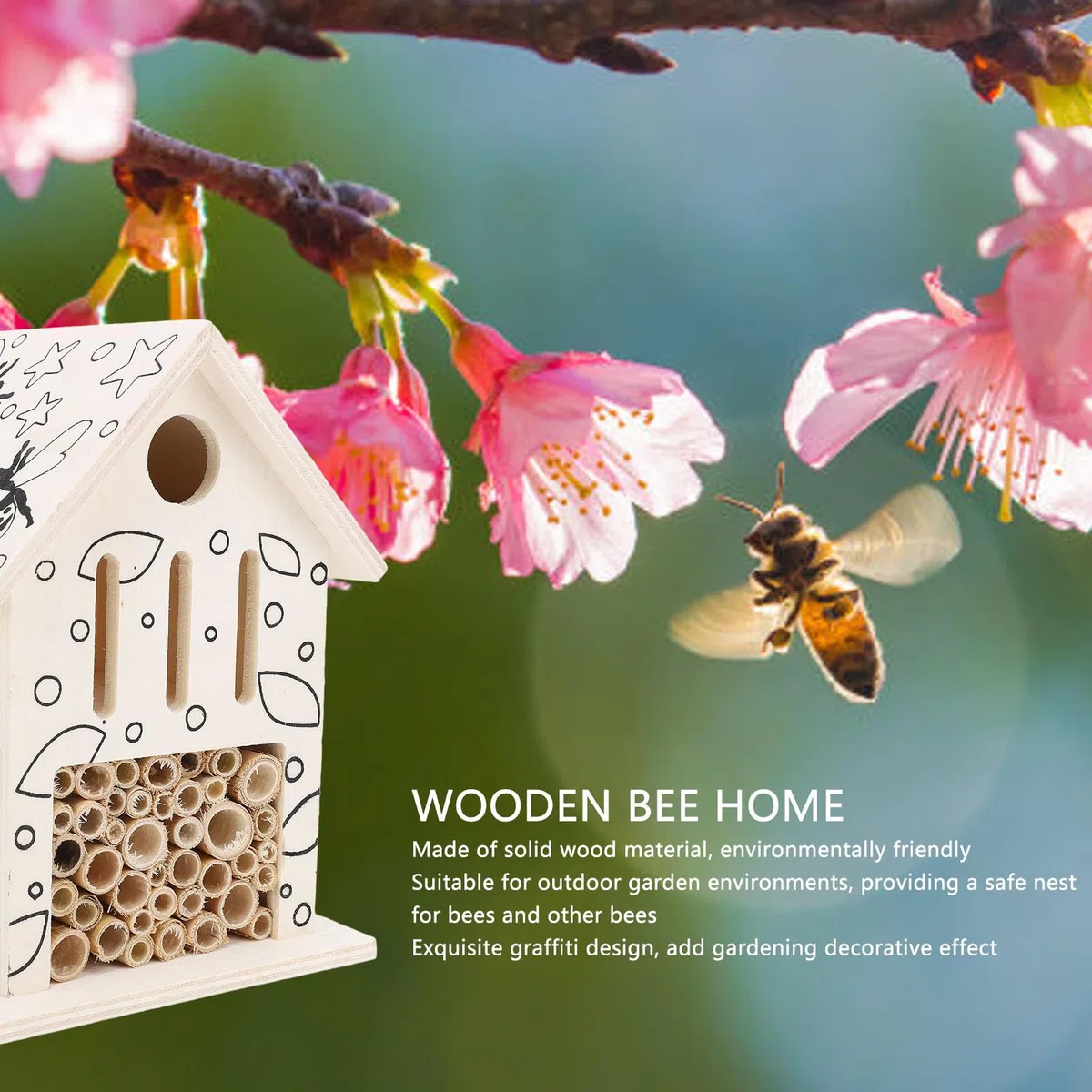 CHICIRIS Bienenhaus aus Holz: Bienenhotel lockt sanfte Bestäuberbienen in Ihren Garten. Sicheres Bienenhaus aus Holz für Solitärbienen.