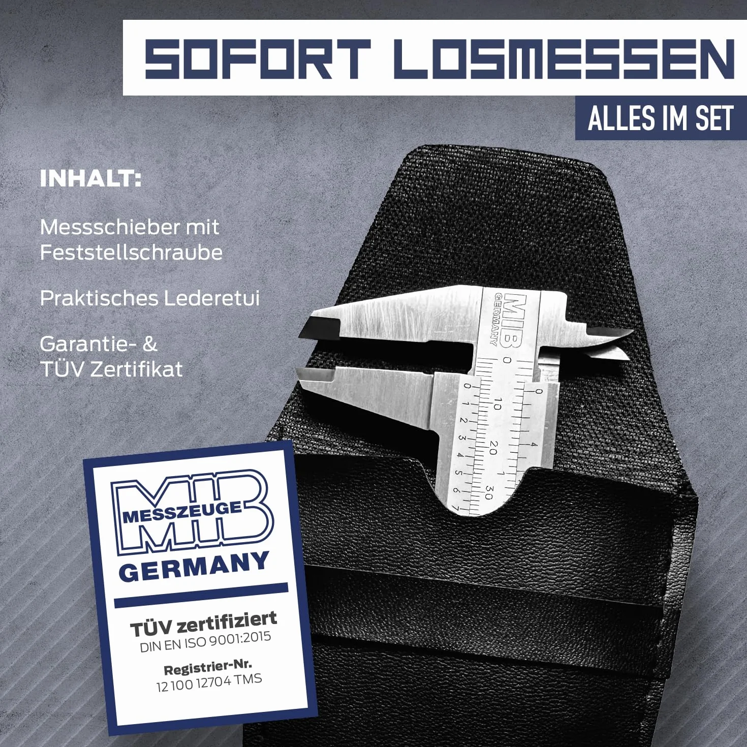 MIB Messschieber mit Feststellschraube DIN 862 150mm | Schieblehre rostfreier Stahl | Analog Messschieber | Schublehre mattverchromt | Präzisions-Messgerät für 4-fach Messung | Messwerkzeug