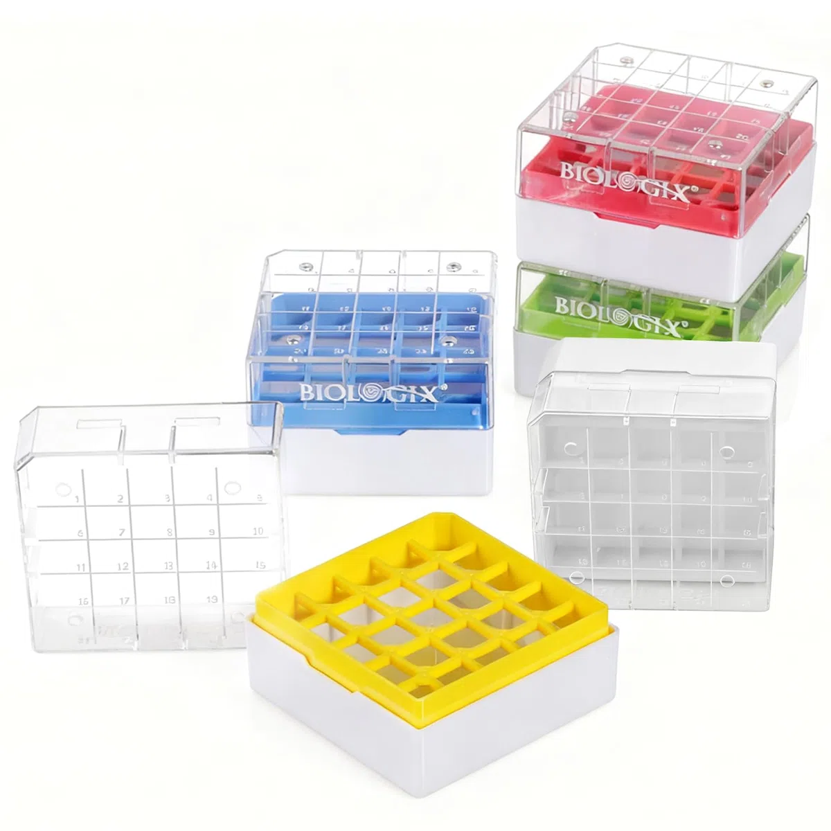 5 Stücke Kryobox, kryoröhrchen box mit Codierung, Mikrozentrifugenröhrchenbehälter, Kryogene Aufbewahrungsboxen, 25 Gitter, PC, 2 Zoll, 75 * 75 * 52mm (5 Stücke)
