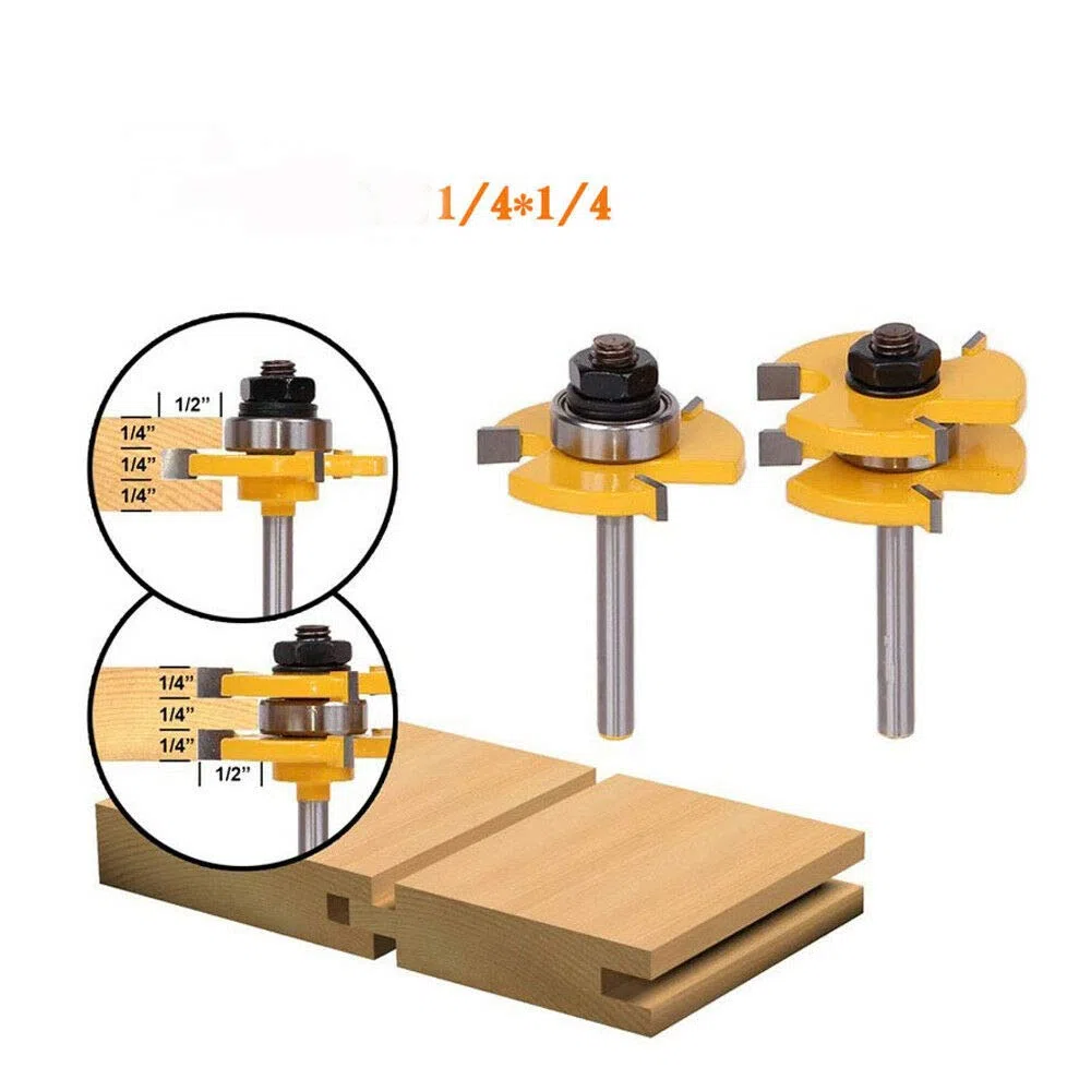 Nut- und Federfrässet 2-teiliges Schaft-Set mit Nut und Feder, 3 Zähne, verstellbar, T-Form, Holz Zapfenschneider für Holzbearbeitungswerkzeug, mehrfarbig