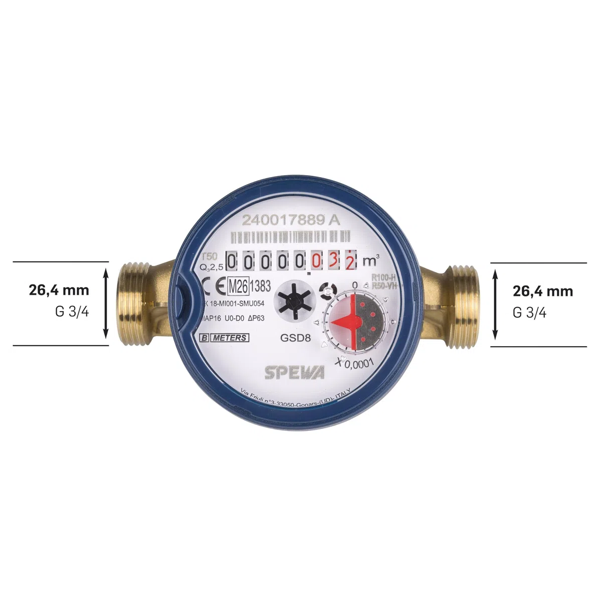 SPEWA Wasserzähler geeicht 3/4 Zoll/QN 1,5 Kaltwasser/BL 110 mm/Wasseruhr geeicht 2026 / beste Messgenauigkeit